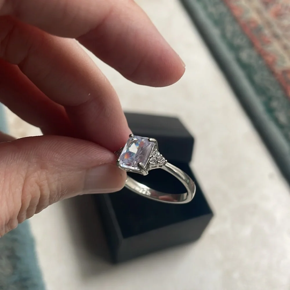 Sterling silver square cut topaz Elegant Silver Gemstone Ring